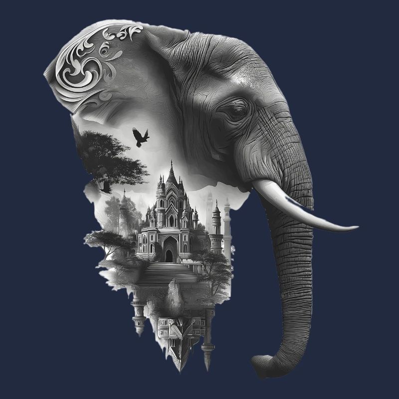 Elefant und Tempel in Collage