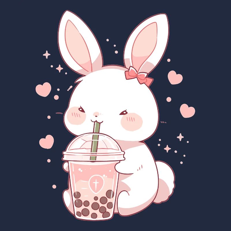 Kawaii Hase trinkt Boba Bubble Tea Chibi