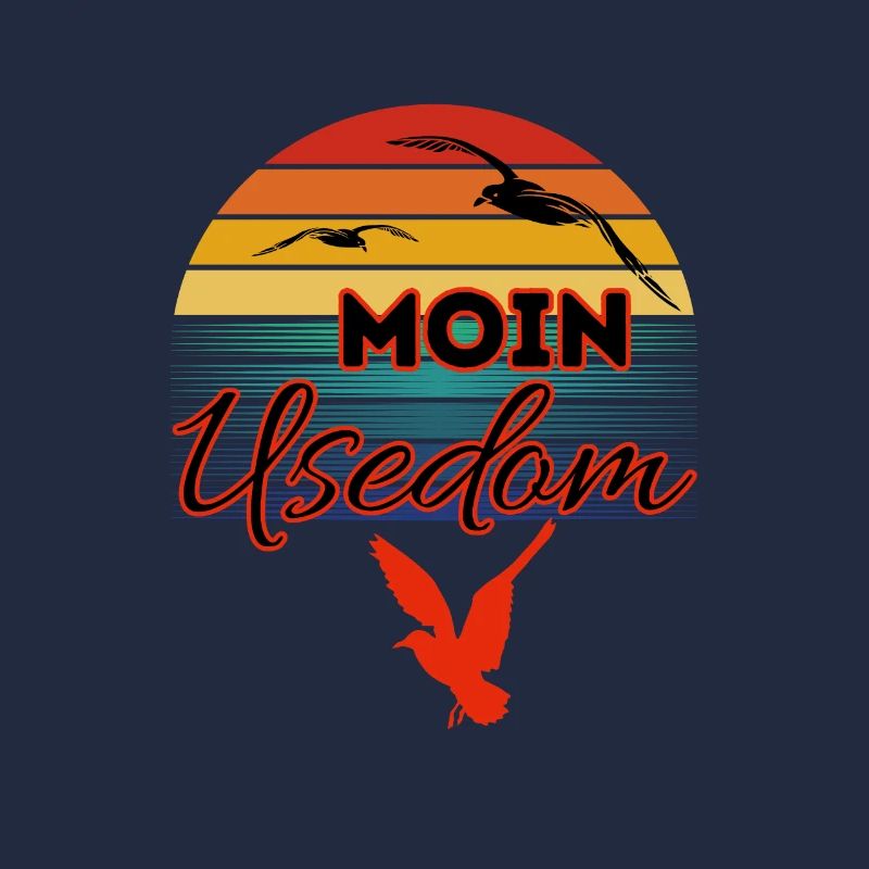 Moin Usedom mit Möwe im Retro Style-Insel Usedom