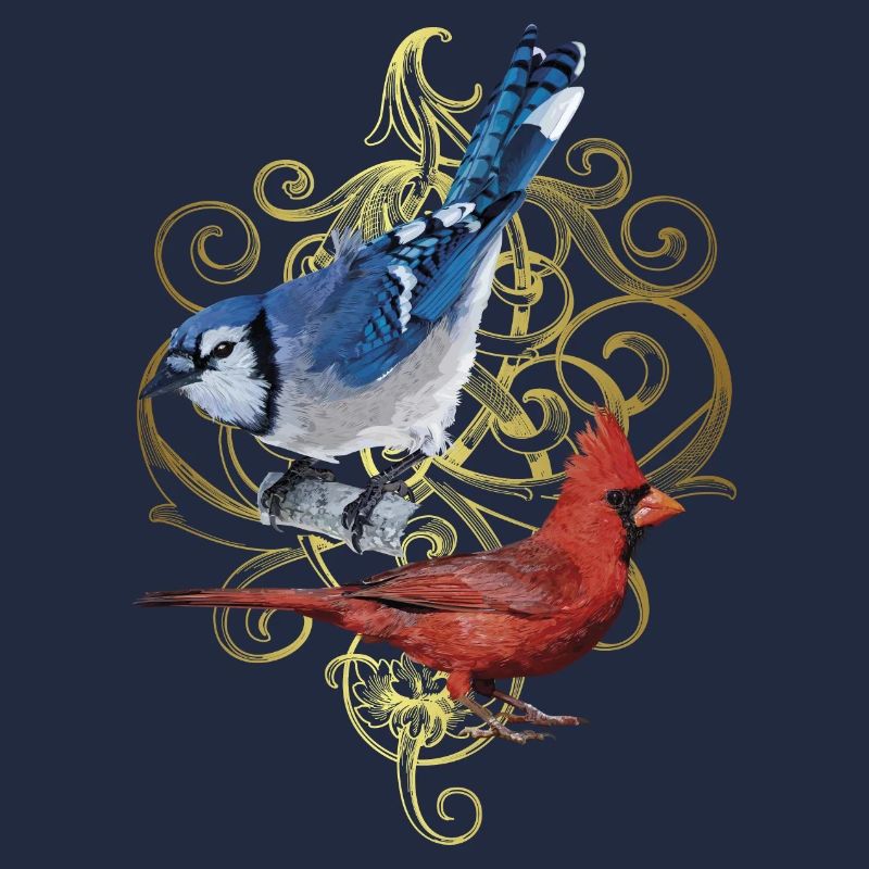 Der nördliche Kardinal und der blaue Eichelhäher