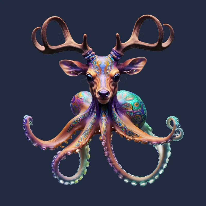 Psychedelischer Hirsch Oktopus mit Geweih