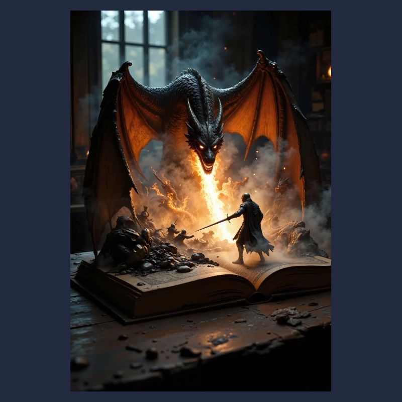 Ein Fantasy-Gemälde, ein Drache aus einem Buch.