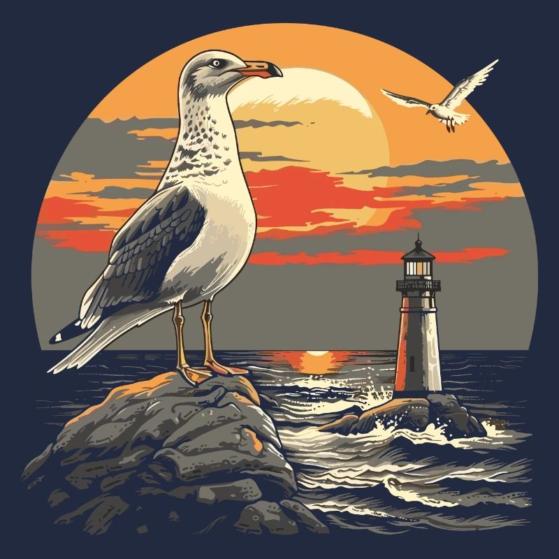 Möwe Seevogel Leuchtturm Sunset