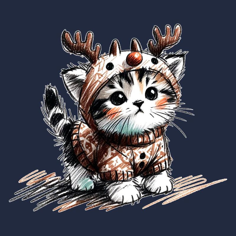 Chat avec des bois de renne et un pull