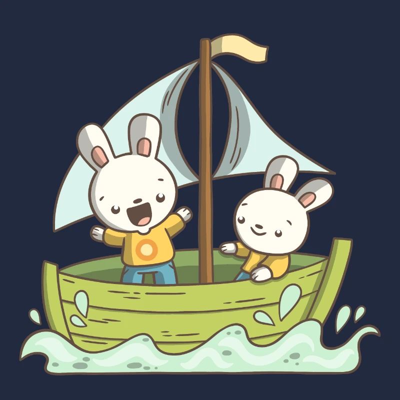 Deux lapins sur un bateau