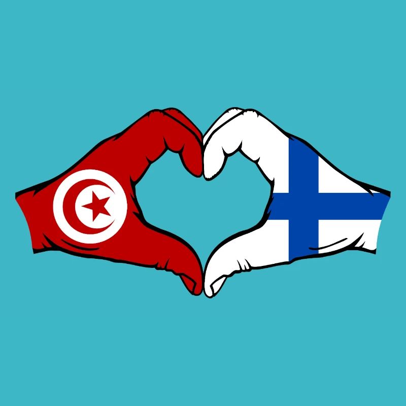 Tunisie Finlande Drapeau Mains Coeur Forme