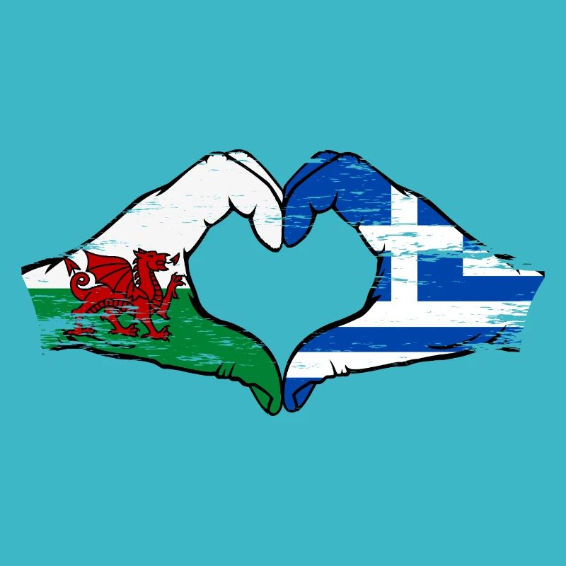 Pays de Galles Grèce drapeau mains forme de coeur utilisé