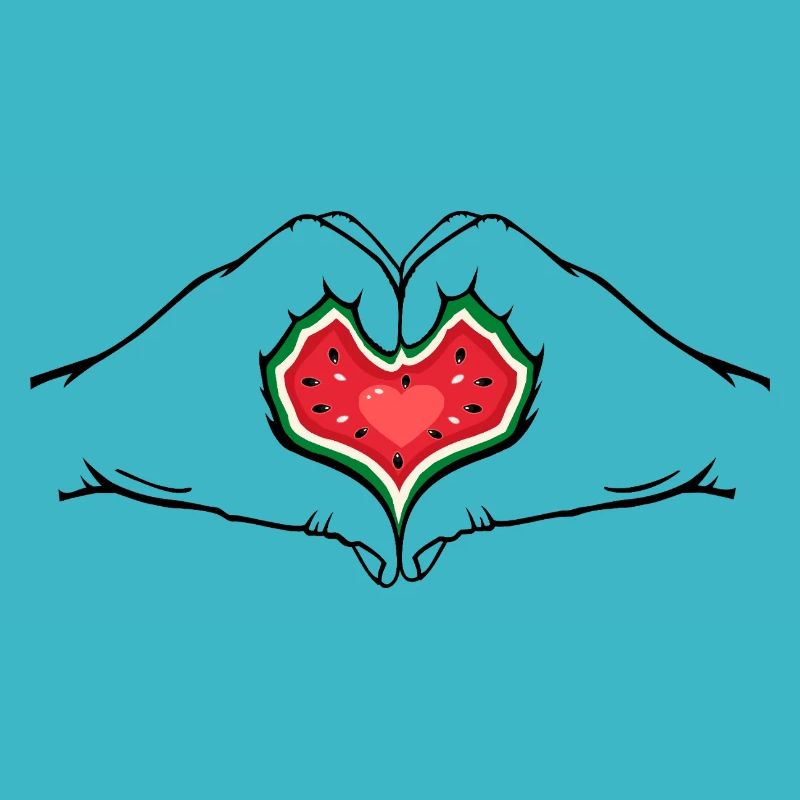 pastèque design mains forme coeur