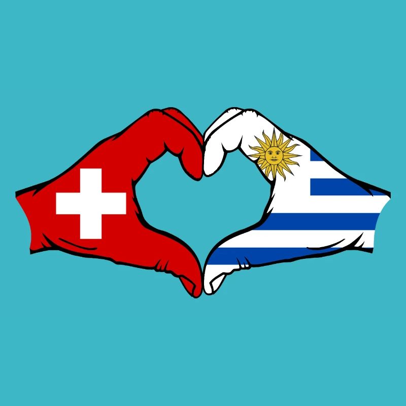 Suisse Uruguay Drapeau Mains Coeur Forme