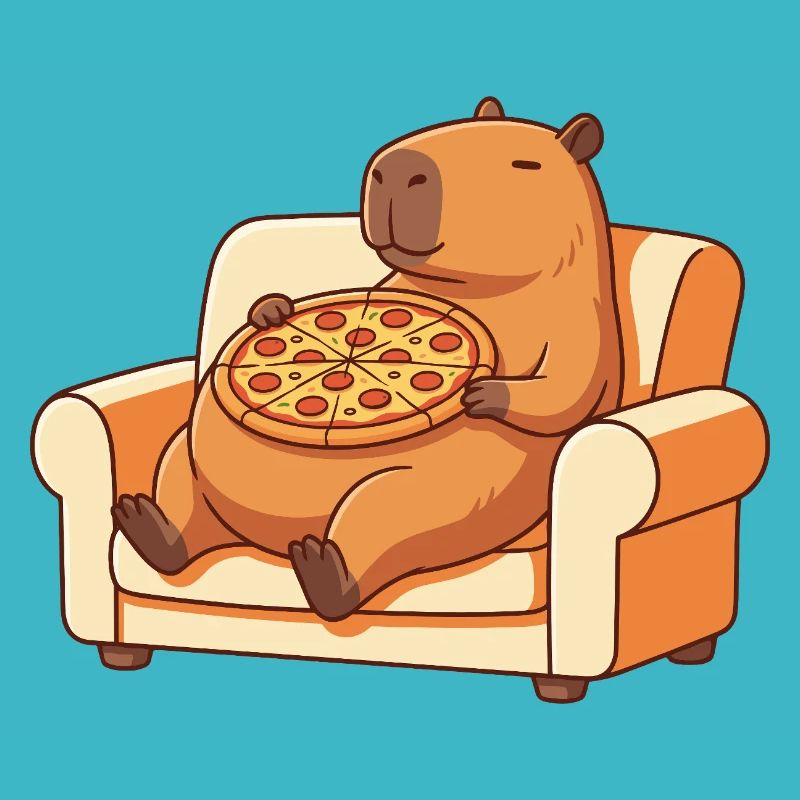 Pizza Capybara sur le canapé