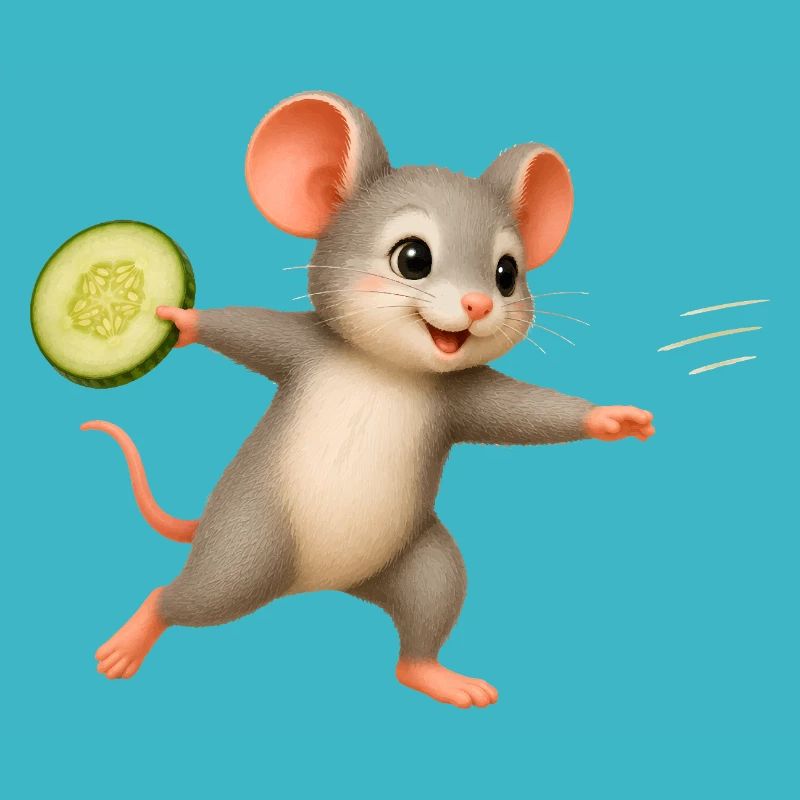 Cheerful Mouse with Cucumber Frisbee
