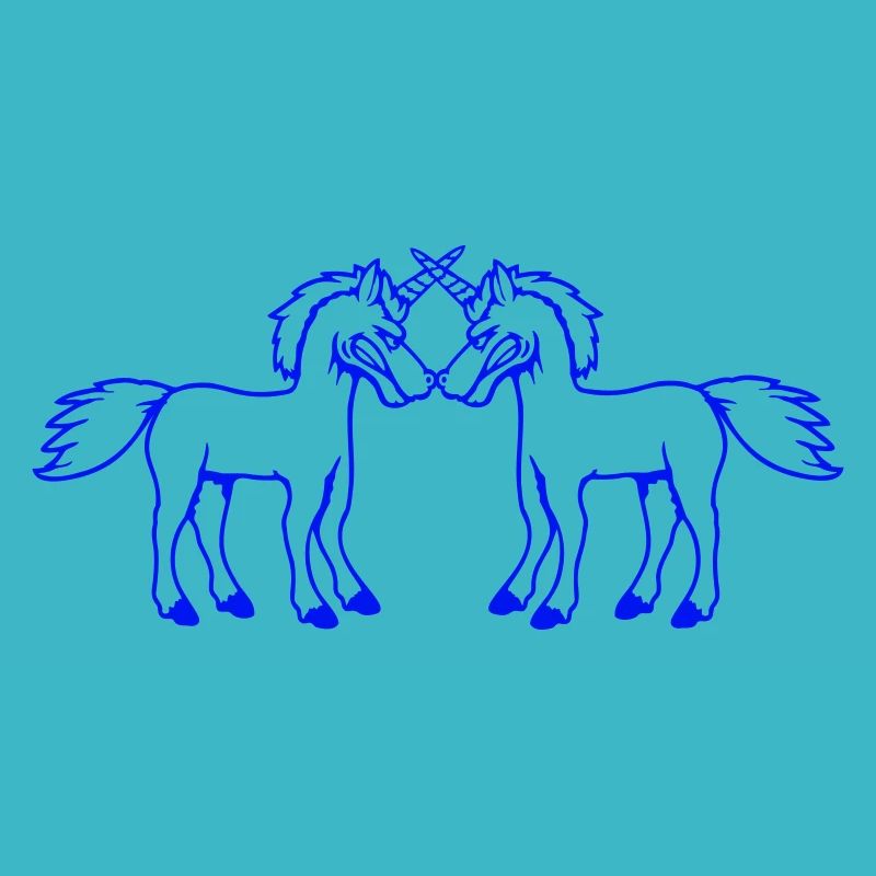 2 Einhörner Kampf Böse Wütend Angriff Duell Team