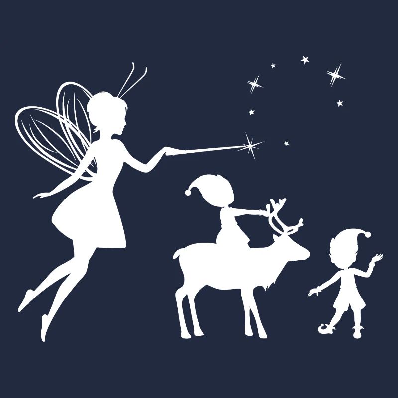 Silhouettes blanches d’une fée et d’elfes