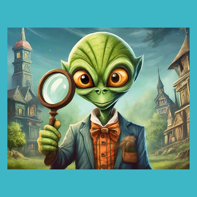 mignon petit détective extraterrestre rétro rétro vert