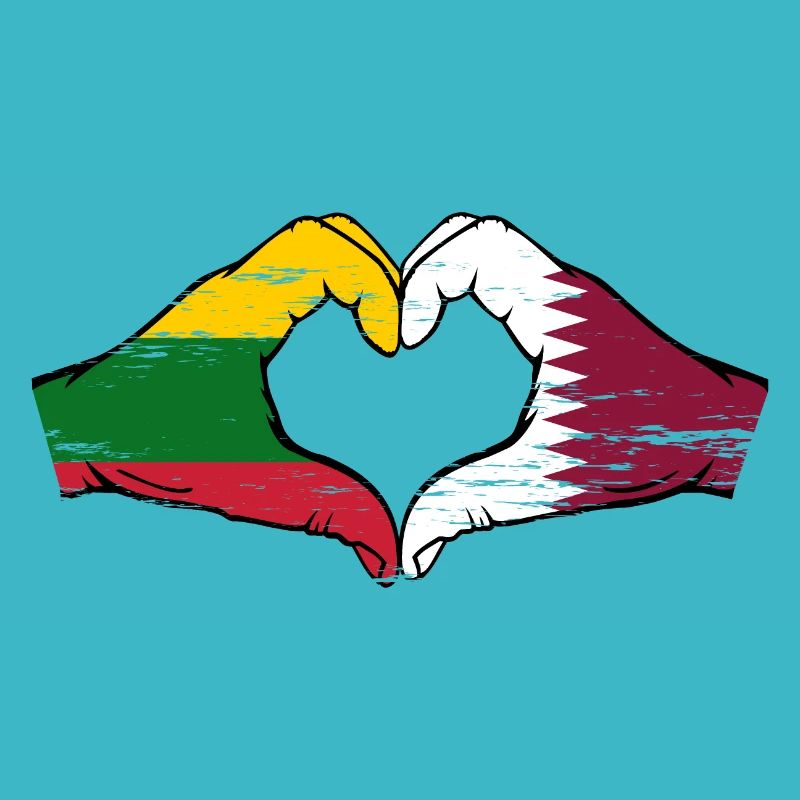 Lithuania Qatar flag hands heart shape used