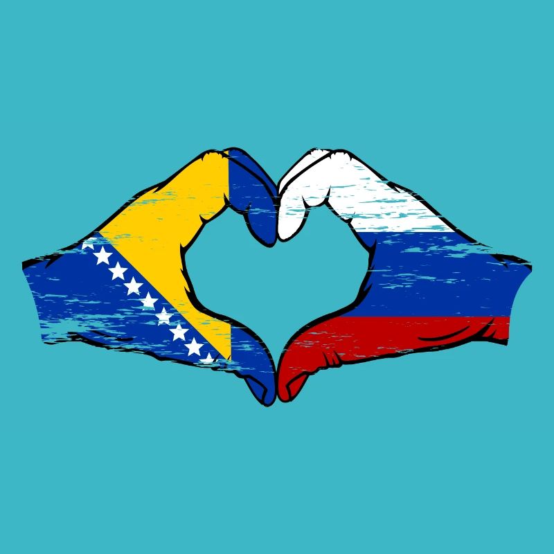 Bosnie Russie Drapeau Mains Coeur Forme Utilisé