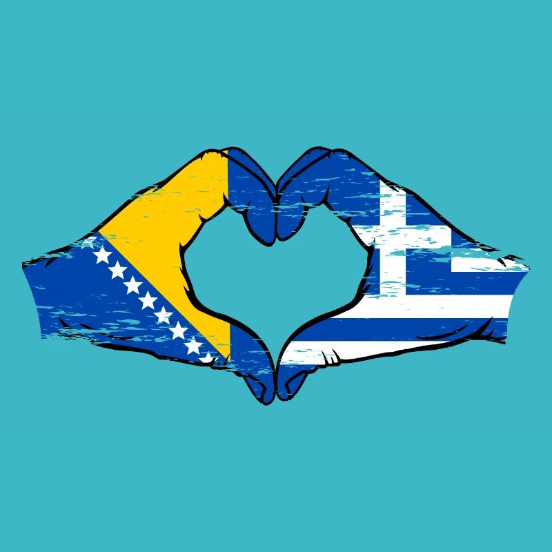 Bosnie Grèce Drapeau Mains Coeur Forme Utilisé