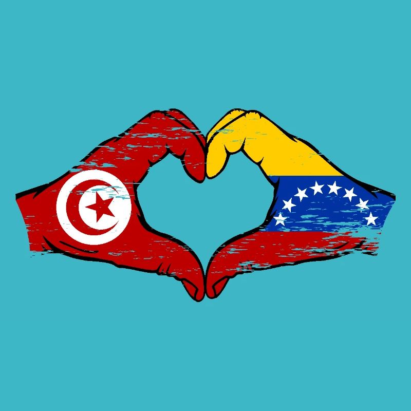 Tunisie Venezuela drapeau mains forme de coeur utilisé