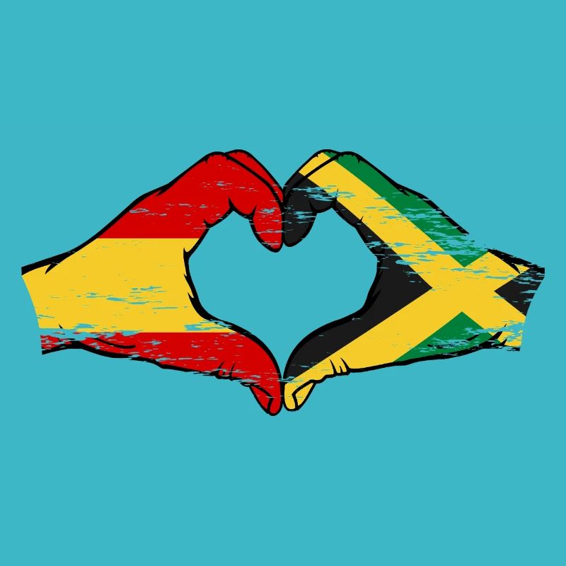 Espagne Jamaïque drapeau mains forme de coeur utilisé