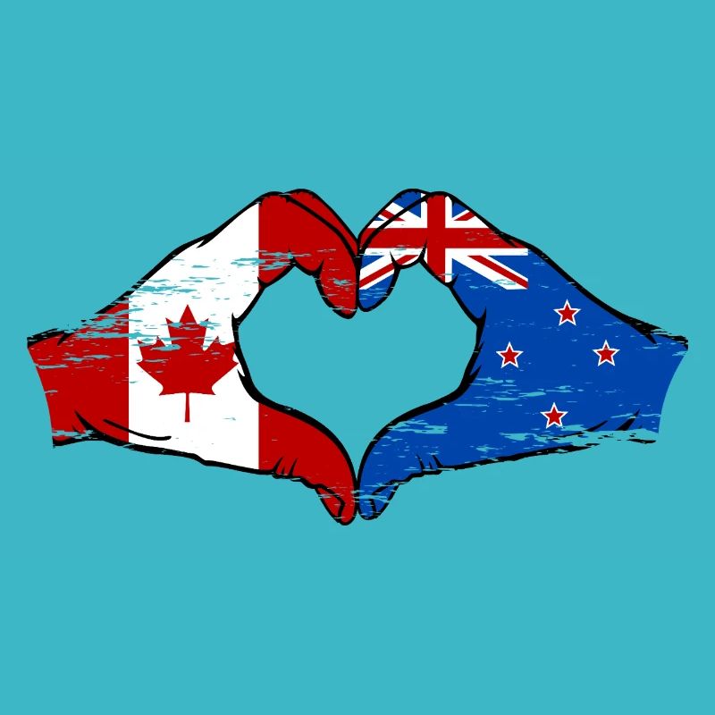 Mains du drapeau du Canada de la Nouvelle-Zélande en forme de coeur utilisé
