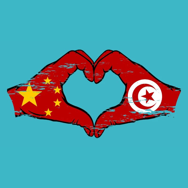 Chine Tunisie drapeau mains forme coeur utilisé