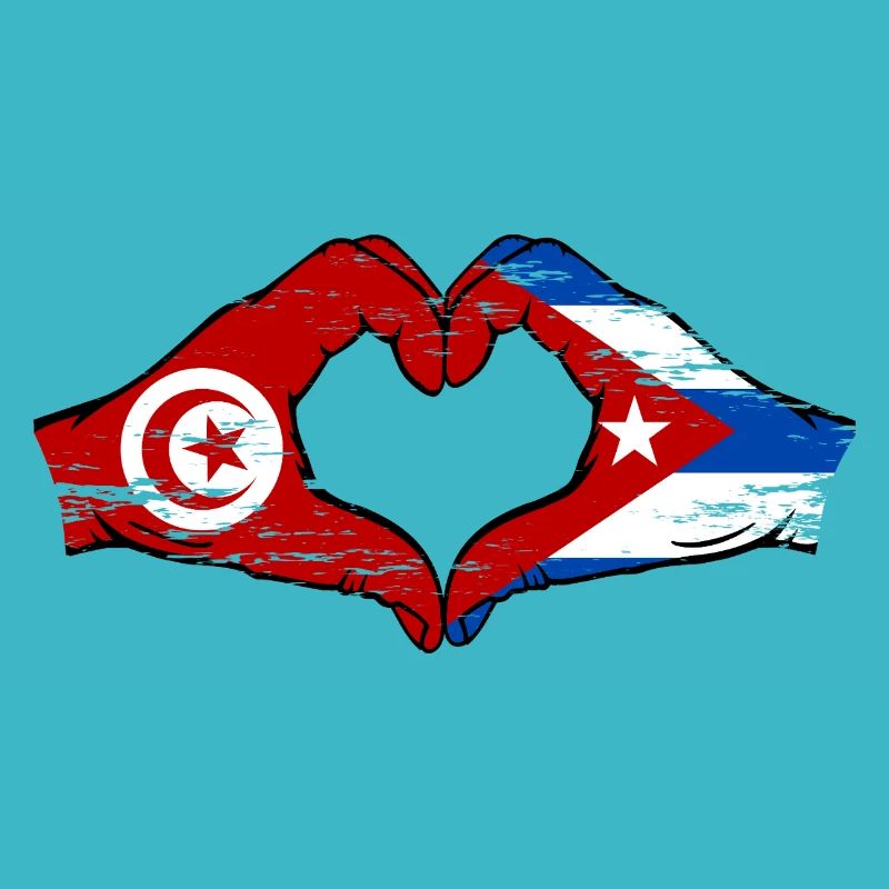 Tunisie Cuba Drapeau Mains Coeur Forme Utilisé