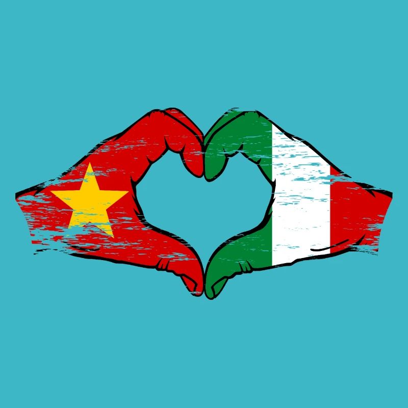 Vietnam Italie Drapeau Mains Coeur Forme Utilisé