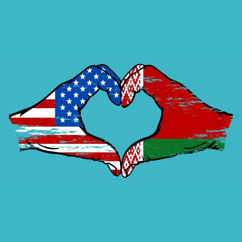 USA Belarus Flag Hands Heart Shape Used