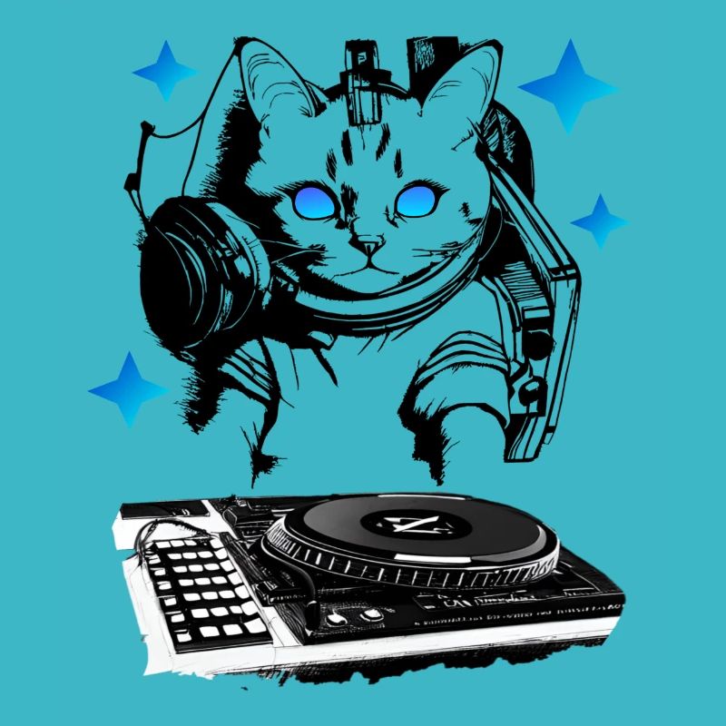 DJ cat avec table de mixage