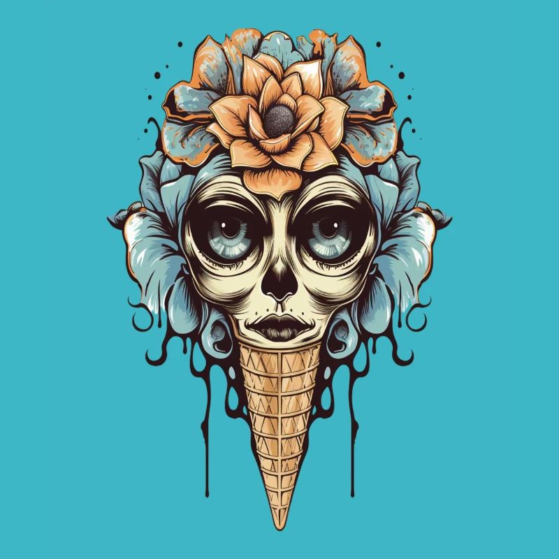 Fleur crâne cône de crème glacée design