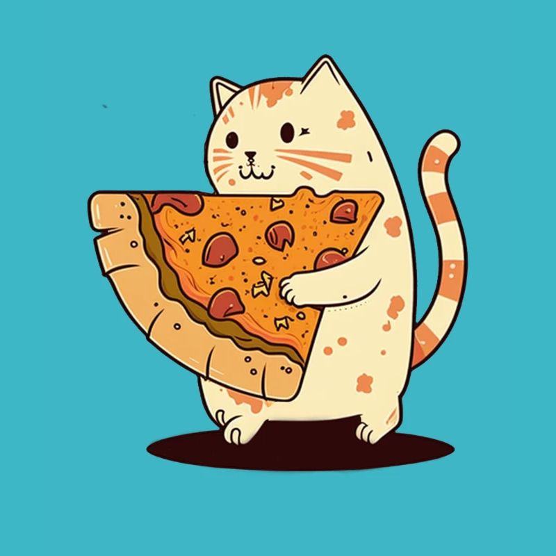 Cat carries pizza slice