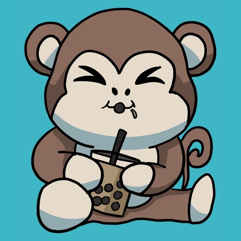 Anime Kawaii Bubble Tea Drinking Monkey Hand Drawn