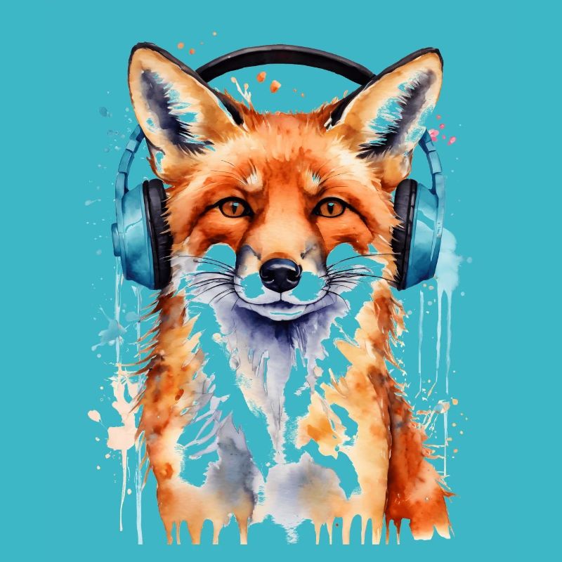 Fuchs Kopfhörer Musik Bunt Tier Design Print