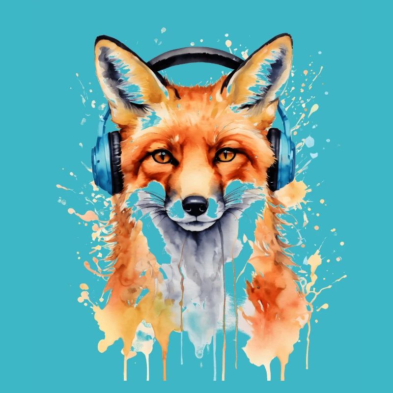 Fuchs Kopfhörer Musik Bunt Tier Design Print