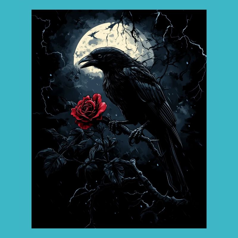 Raven Rose Moon Gloomy Gothic Black Crow