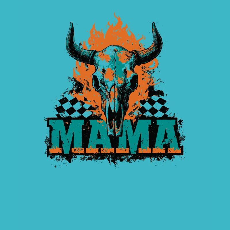 Halloween Mom Skull Flames Checkerboard Pattern