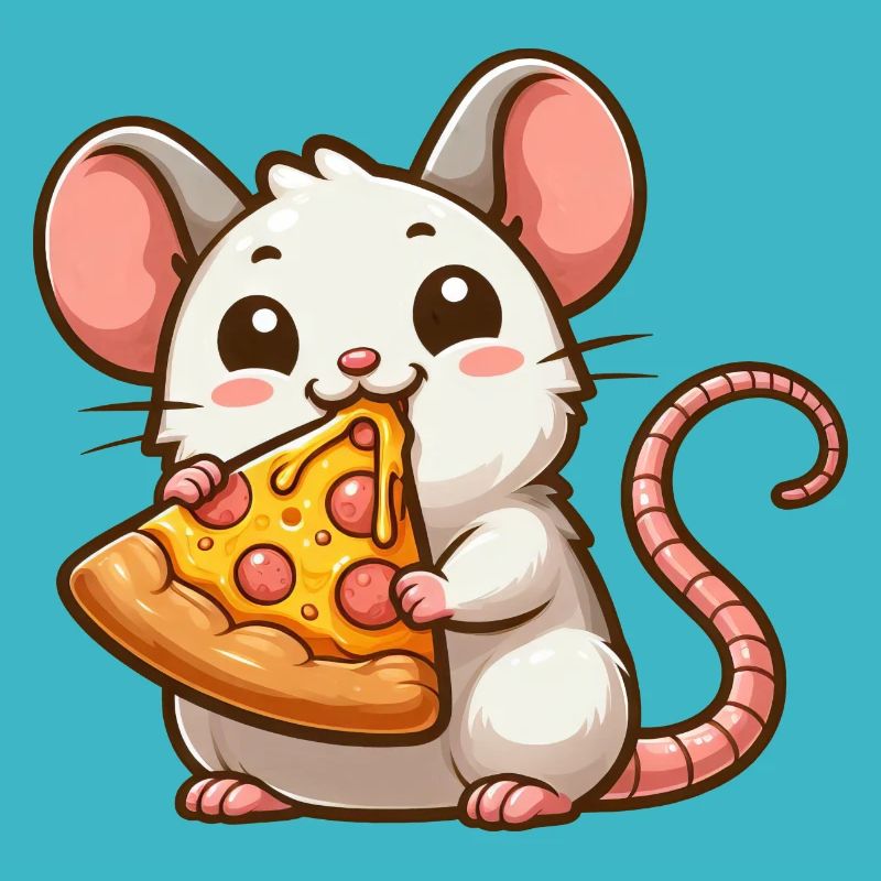 Cute Mouse Rat Pizza Cartoon Illustration