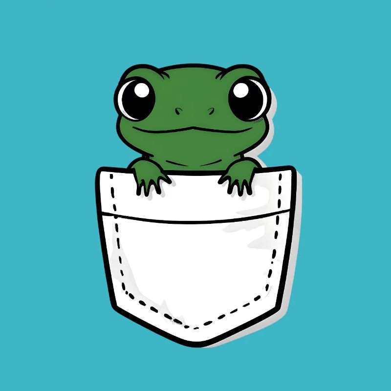 Adorable gecko vert jetant un coup d’œil dans une poche blanche