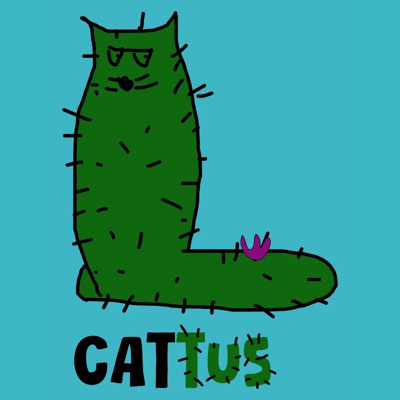 Cattus – Griffonnage de chat cactus, chat vert avec des épines.