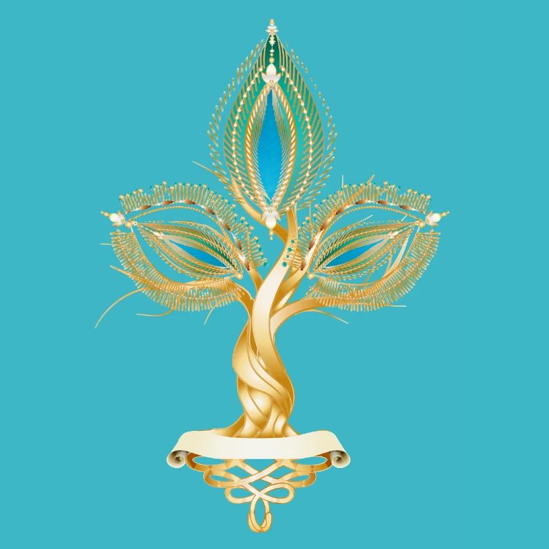 Arbre de couleur dorée avec ornement de feuille orientale