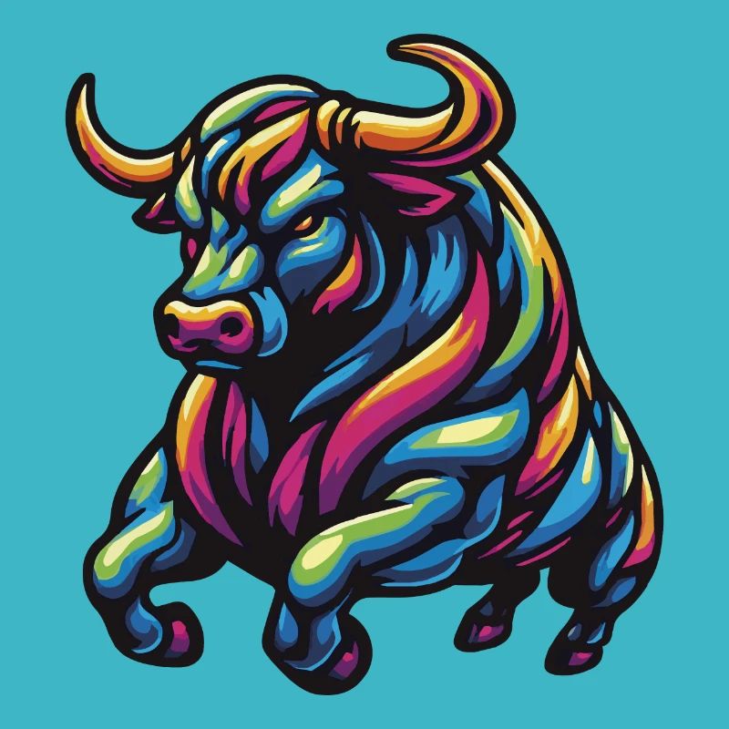 Farbenfroher wütender Stier 2