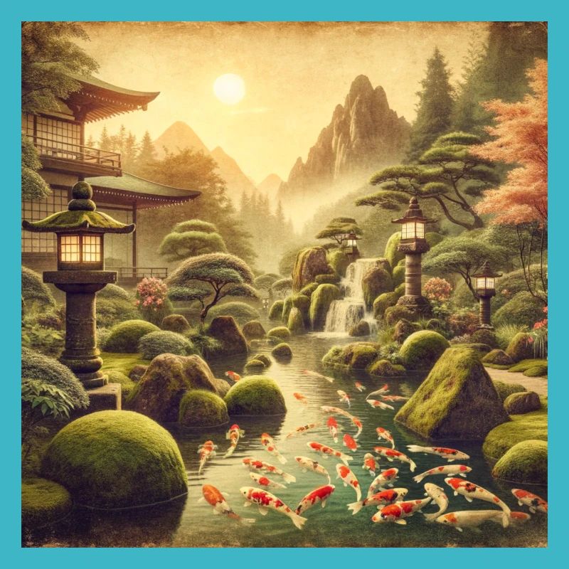 Japan Vintage Kois Moss Waterfall