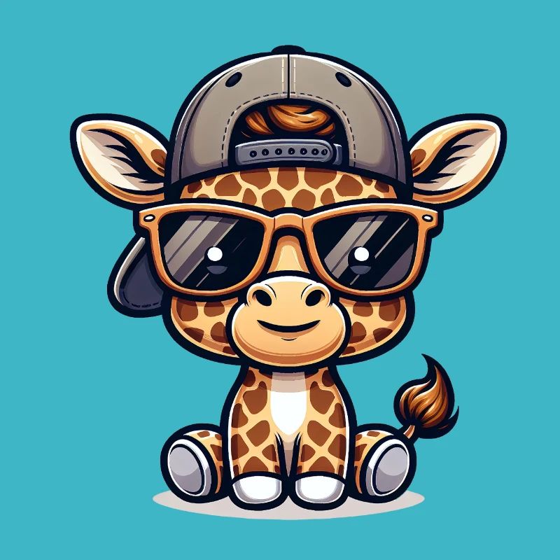 Giraffe with Basecap and Sunglasses