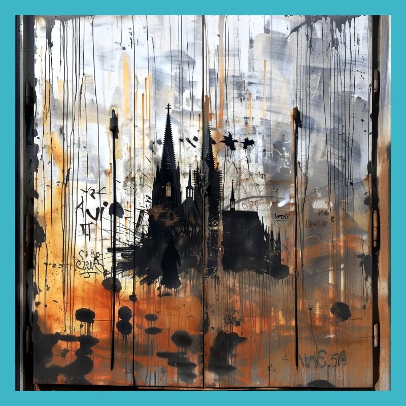 Graffiti Cologne Cathedral Silhouette Rusty Background