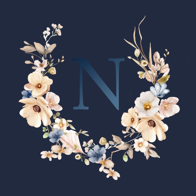 N monogramme, Floral, Boho