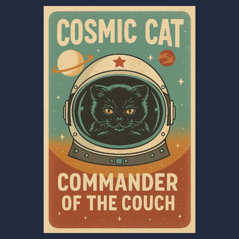 Chat Cosmique – Commandant du Divan | Design rétro