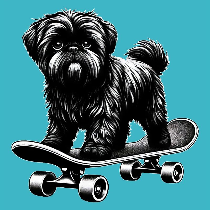 Black and White Poodle Skateboarder