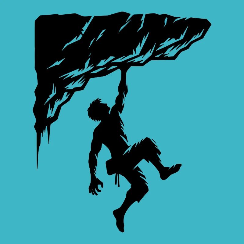 Man free climbing on overhang rocks