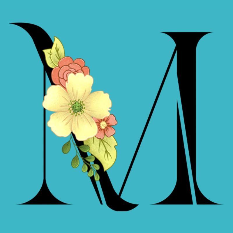 Eleganter Buchstabe 'M' mit Blumen