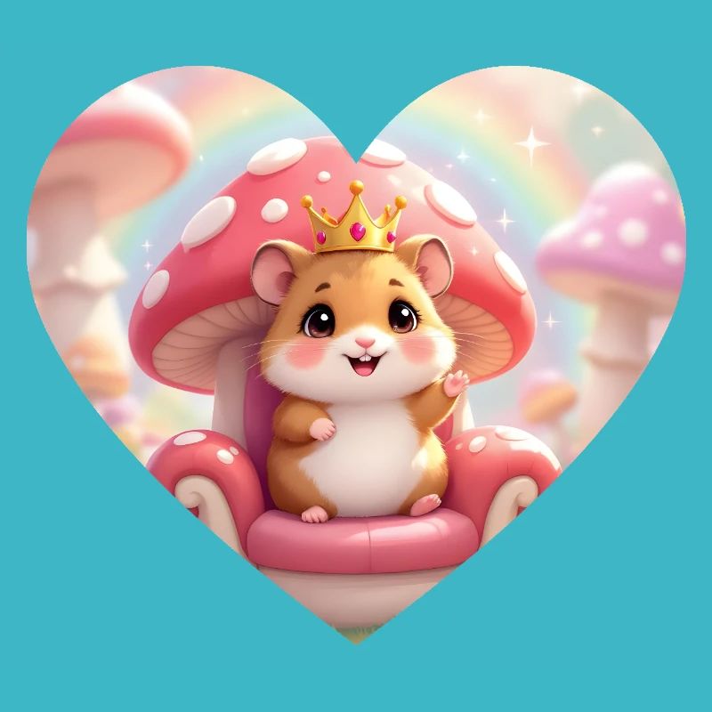 Little Mouse with Crown on Mushroom Throne